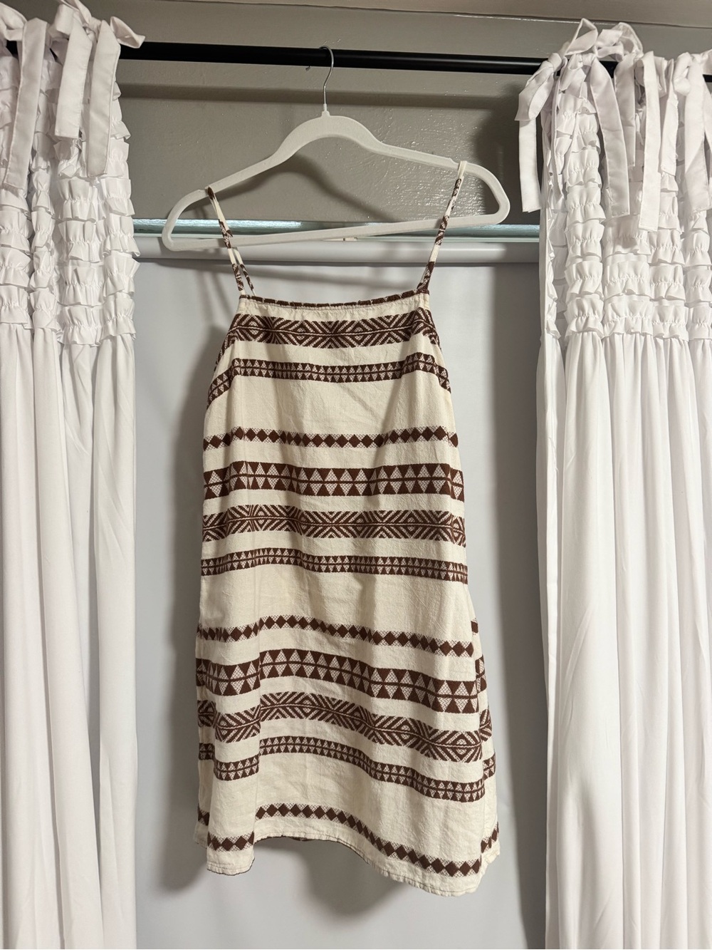 aerie Cream and Brown Striped Geo Mini Dress